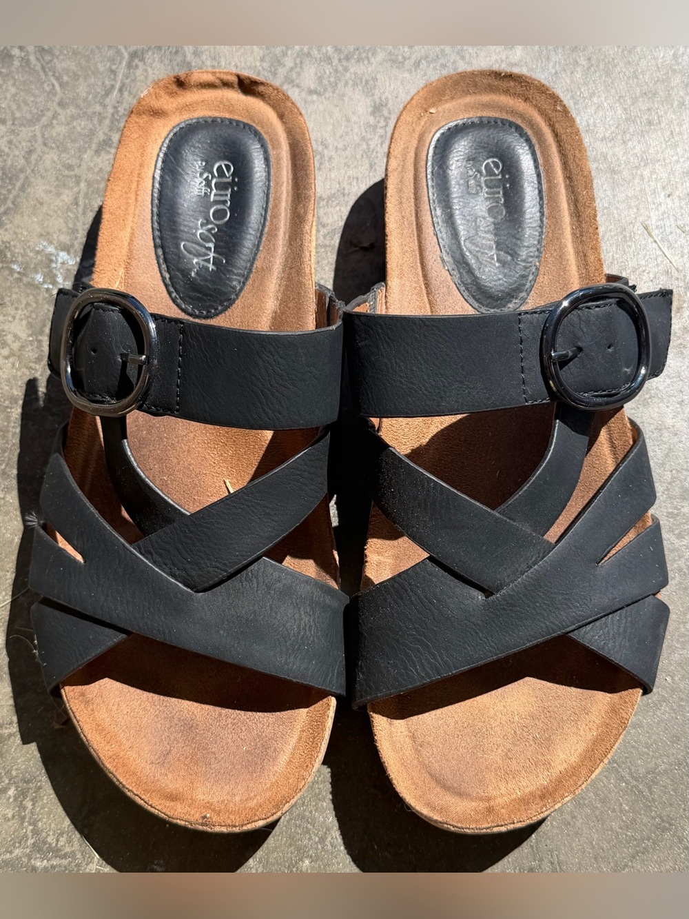 Euro Soft By Sofft Open Toe Black Brown Sandals Women Size 7.5
